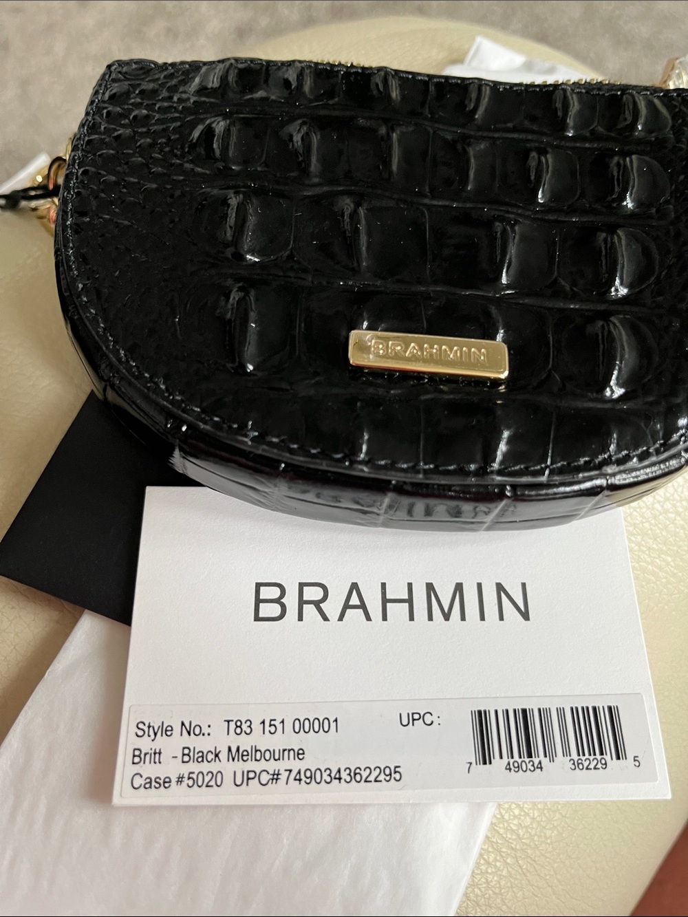 Brahmin Black Croc-Embossed Mini Coin/cardPouch w/Gold Hardware!  Key ring too.
